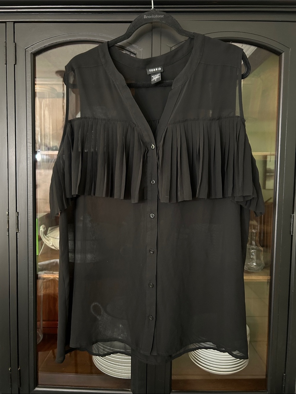 torrid Black Sheer Pleated Button-Front Top